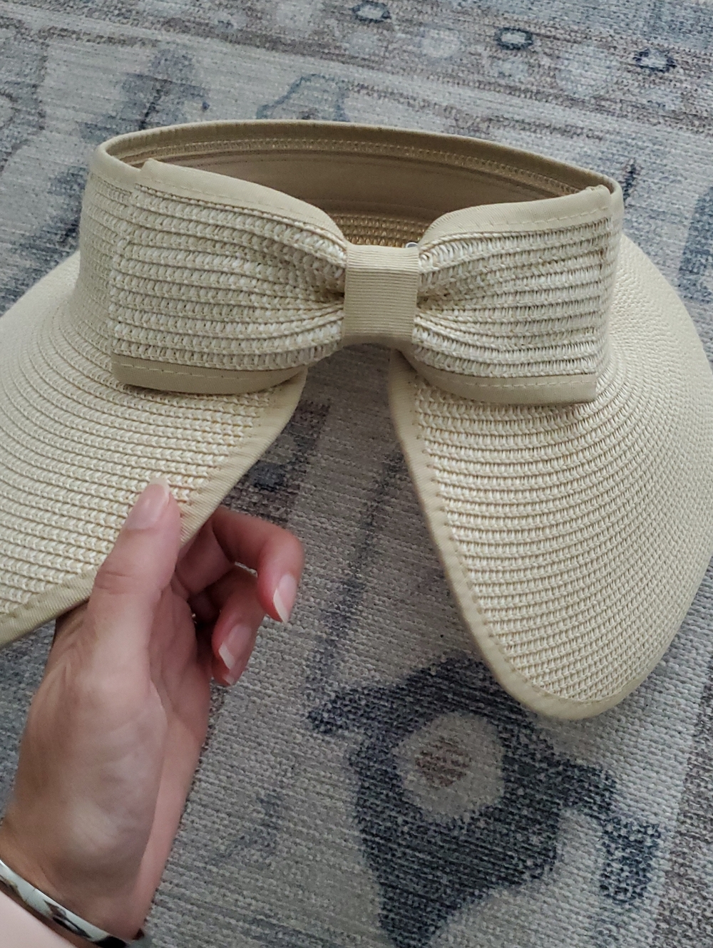 Boutique Wide Brim Straw Visor Hat Bow Neutral Adjustable One Size